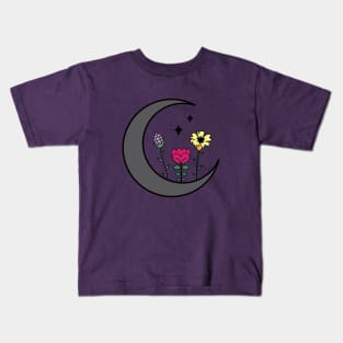 Crescent Moon Flower Magic, Witchy Floral Moon Phase Kids T-Shirt